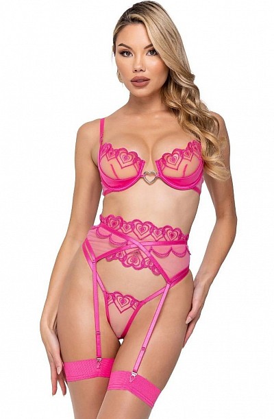 BUBBLEGUM HEART GARTER LINGERIE SET